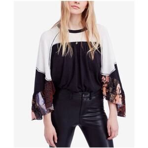 We The Free Black White Friday Fever Mixed Media Oversized Boho Top Sz M